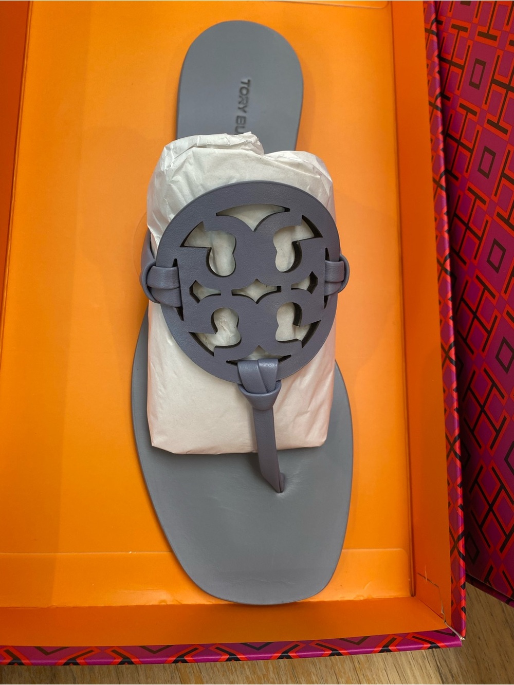 NIB | Tory Burch | Miller Square Toe Veg Nappa Sandal | Cloud Blue | Size 8
